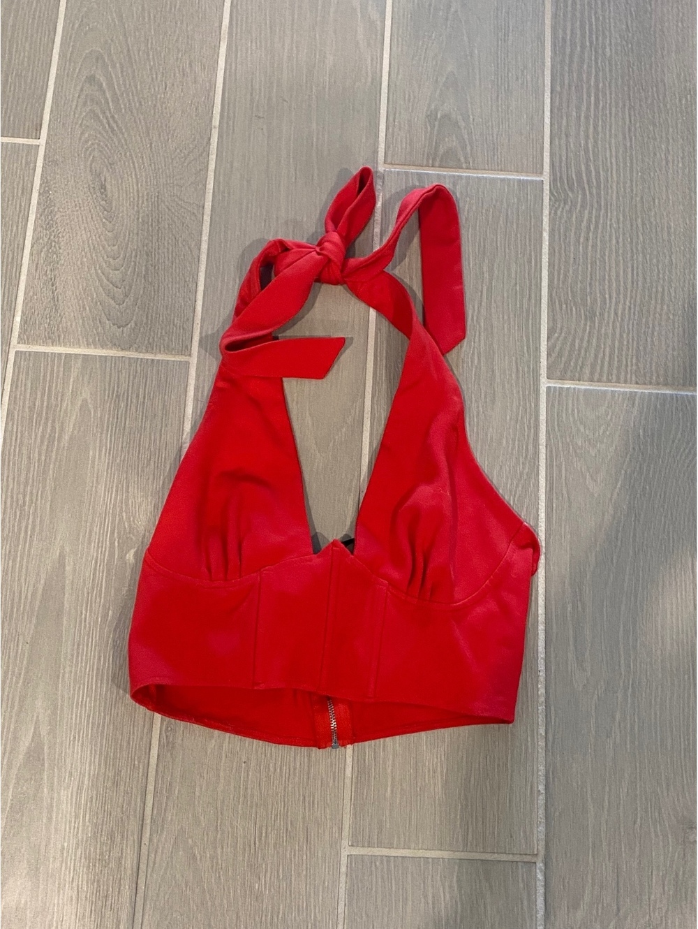 Forever 21 Red Halter Crop Top with Front Zipper